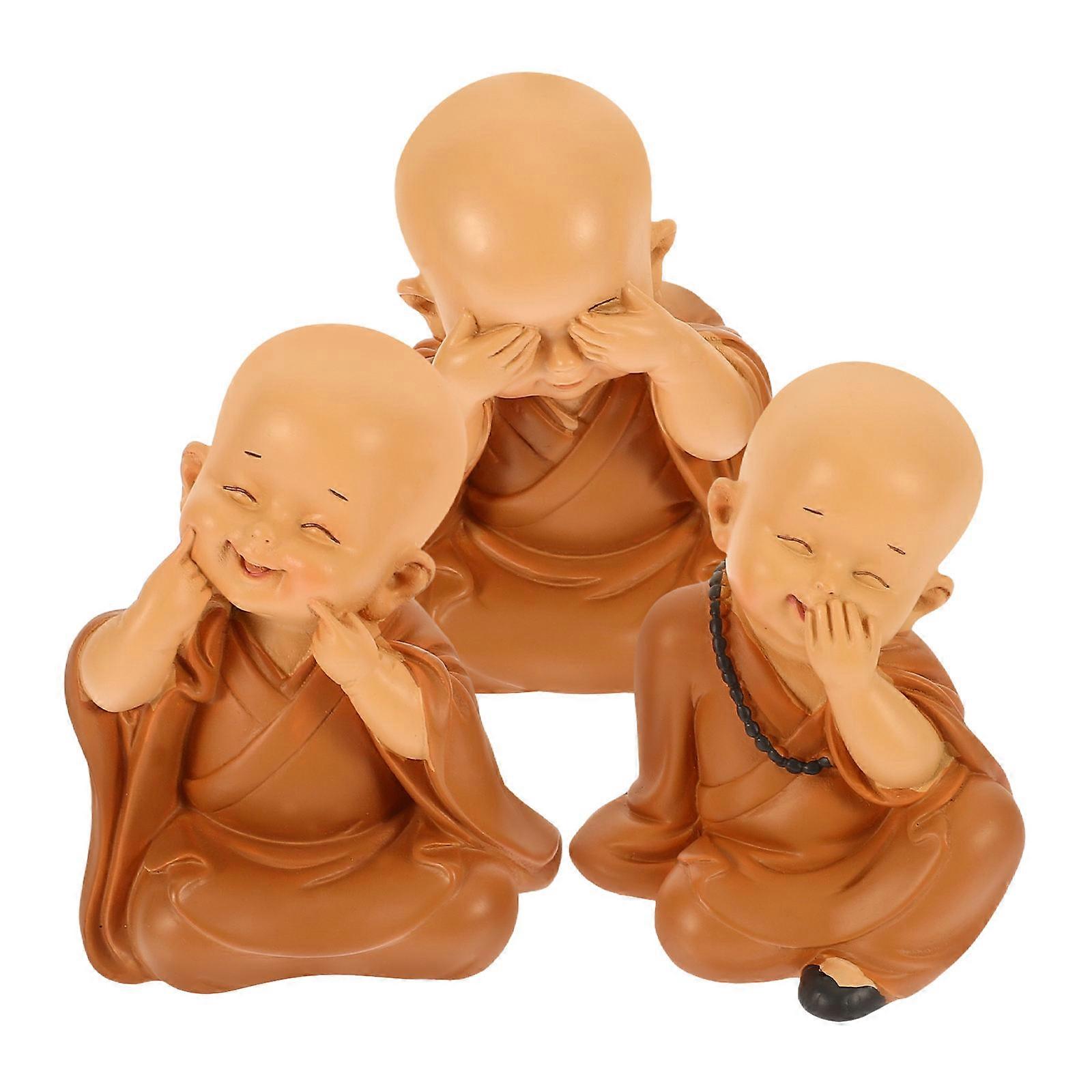 Mini Monk Statue Decorative Figurine for Home Decoration Party Light Brown Resin Material Fine Craftsmanship 15Pcs