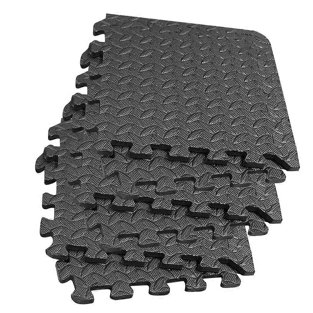Black Eva Leaf Grain Floor Mat Pads for Gym 12Pcs Splicing Puzzle Mat