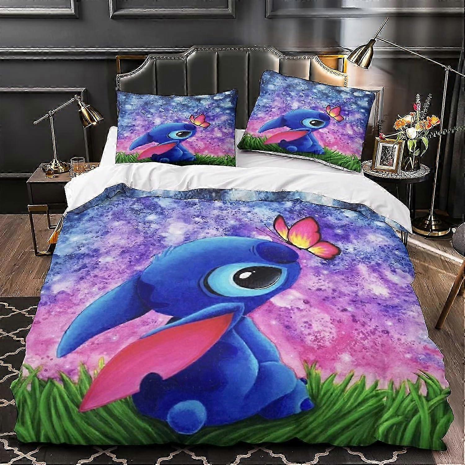 25-26 D Stitch Bedding Set with Pillowcases Bedding Set with Zipper Lilo & Stitch Duvet Cover Soft Microfiber Pieces for Kids Teens 135*200 