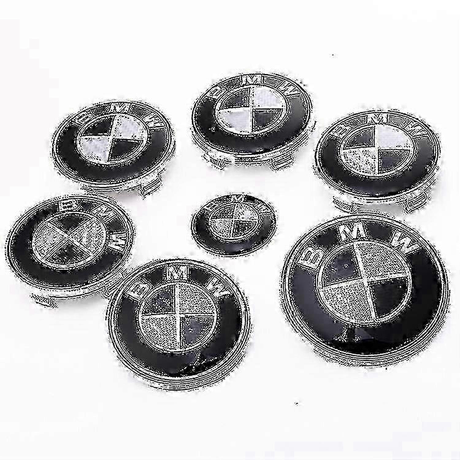 7pcs black logo hood and trunk for all models E30 E36 E46 E34 E39 E60 E65 E38 X3 X5 X6 3 4 5 6 7 8 (82mm + 73mm)
