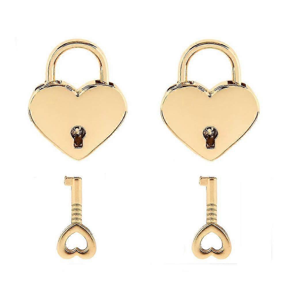 Μίνι κλειδαριά με το κλειδί για το βιβλίο ημερολογίων κιβωτίων αποθήκευσης κιβωτίων κοσμήματος, μικρό μαξιλάρι διαμορφωμένων καρδιών μετάλλων, πακέτο 2, χρυσός