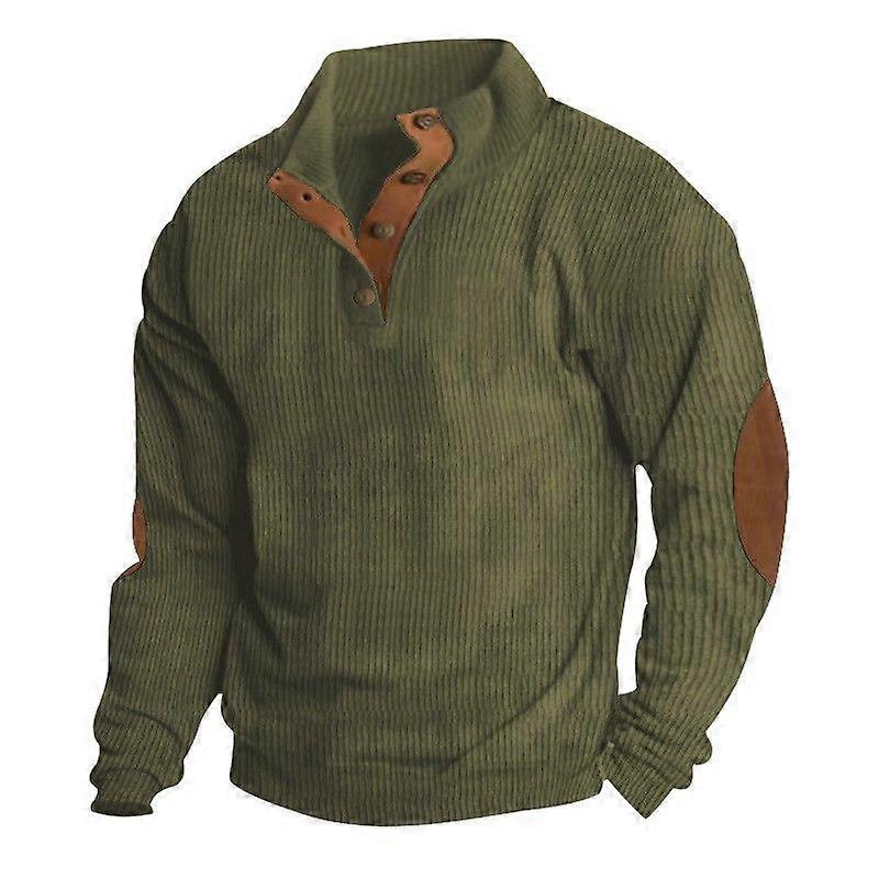 Men's Corduroy Solid Color Half-Open Long Sleeve Shirt Pullover Casual Jacket