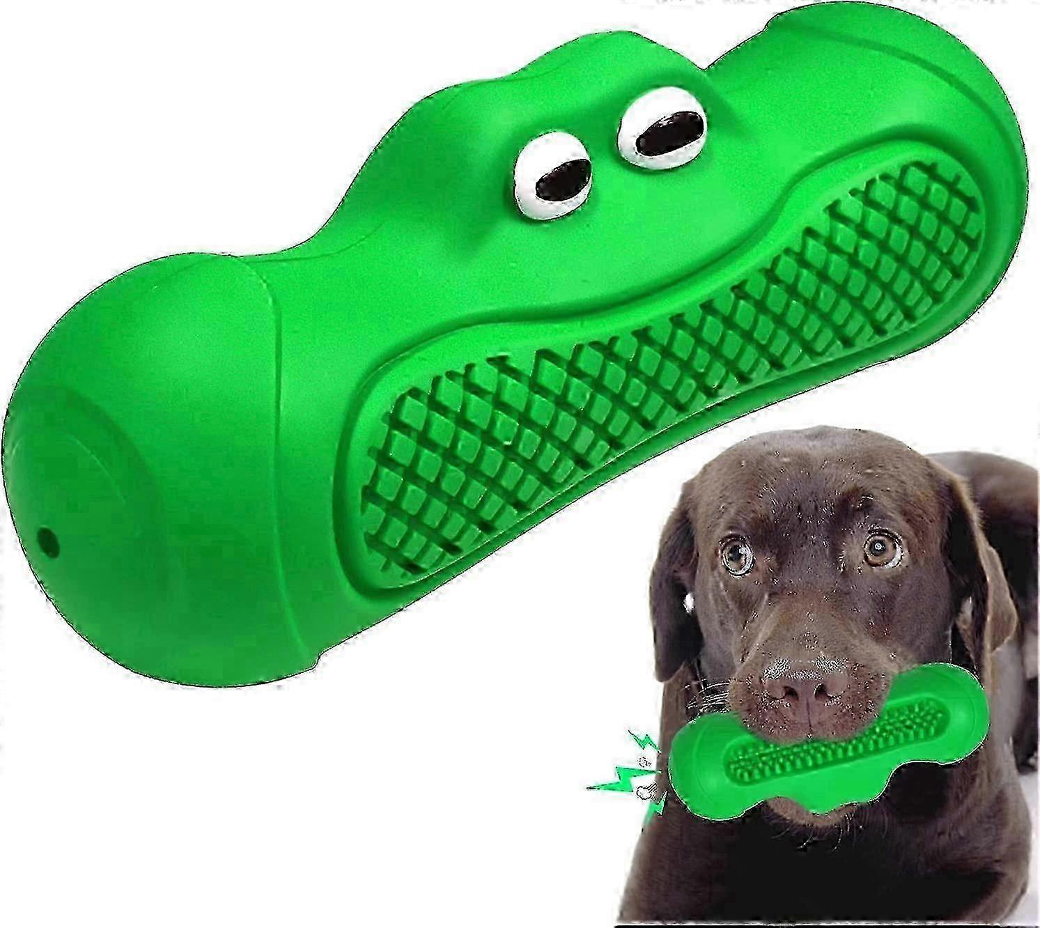 小型犬、中犬、大型犬向けのインタラクティブな歯のクリーニングを備えた破壊不可能なきしむゴム製犬用おもちゃ(緑)