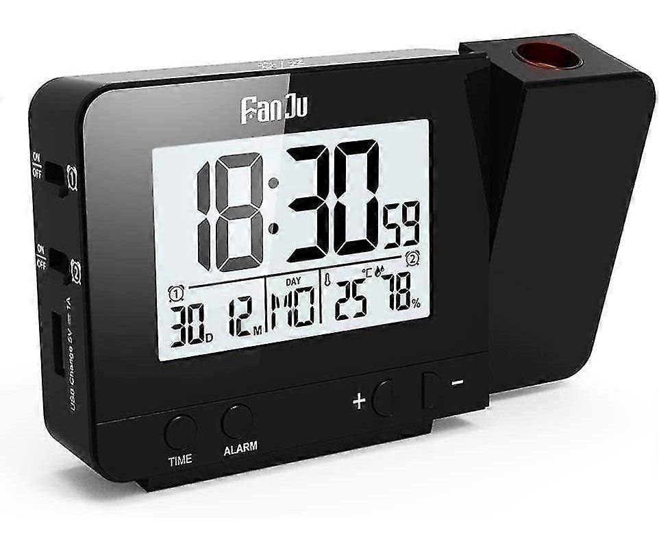 Infactory Radio Projection Alarm Clock: Projection Radio Alarm Clock, Thermo/hygrometer, 2 Alarm Times