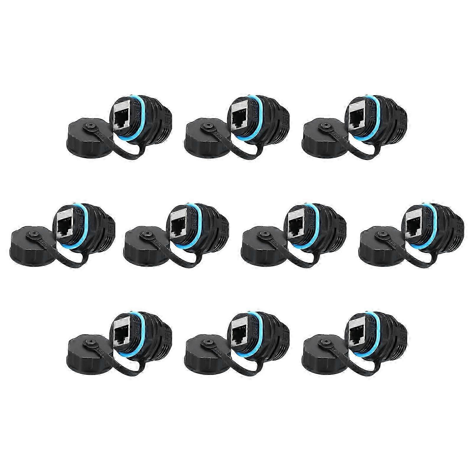 RJ45 Panel Mount Coupler, IP68 Shielded Industrial Panel Mount Bulkhead Ethernet LAN Pass Through Connector for CAT6/CAT5E/CAT5(Blue,Pack of 10)