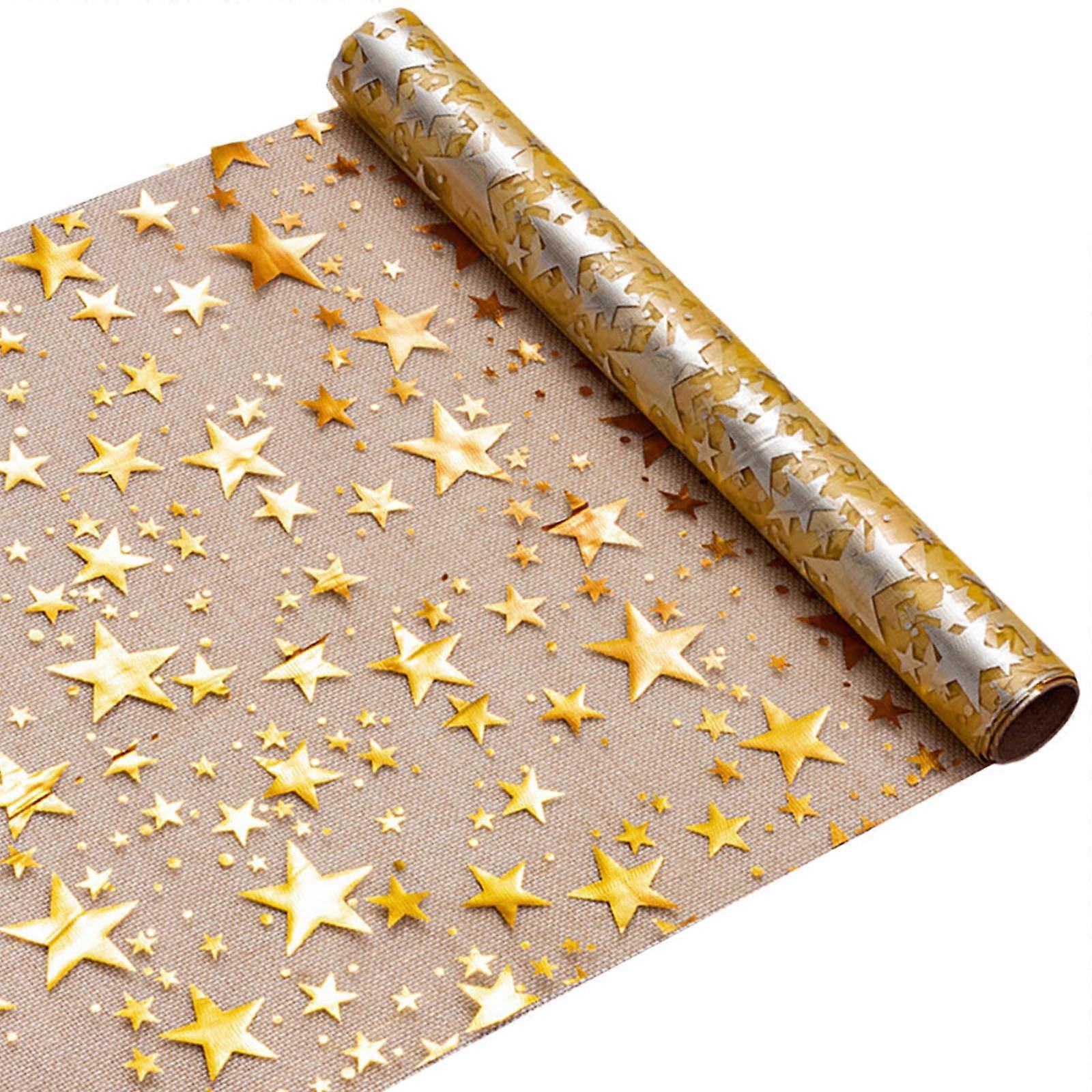 Glittering Star Shape Gold Foil Table Runner Polyester Fabric for Festival Dining Room Decoration and Event Styling  Gold