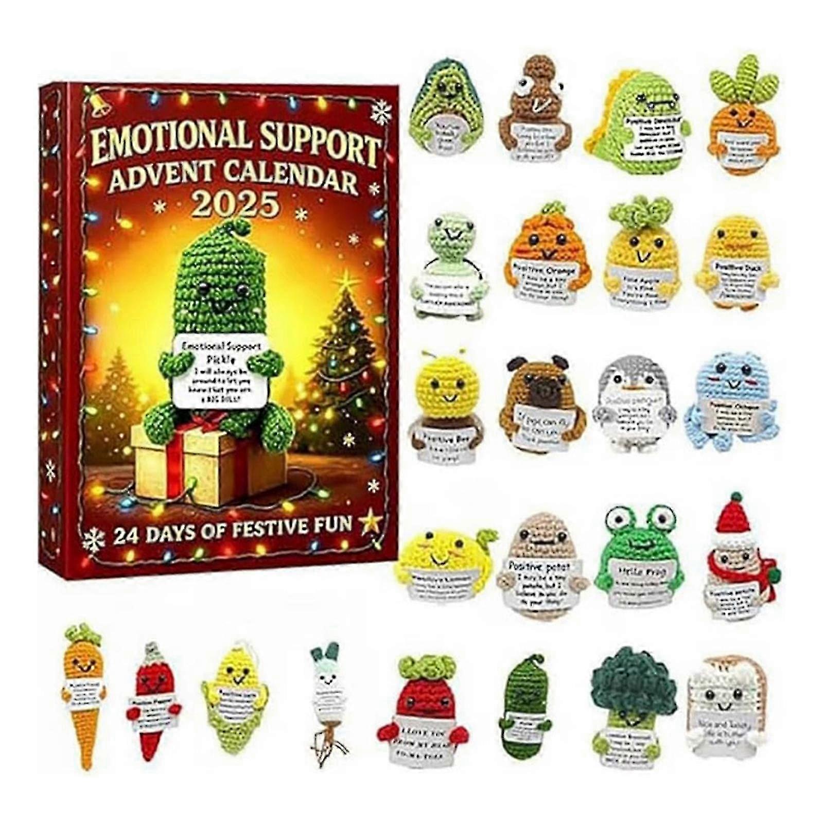 Emotional Support Advent Calendar 2025, 24 Days Christmas Countdown with 24 Acrylic Ornaments, Stress-Relief Companion Set