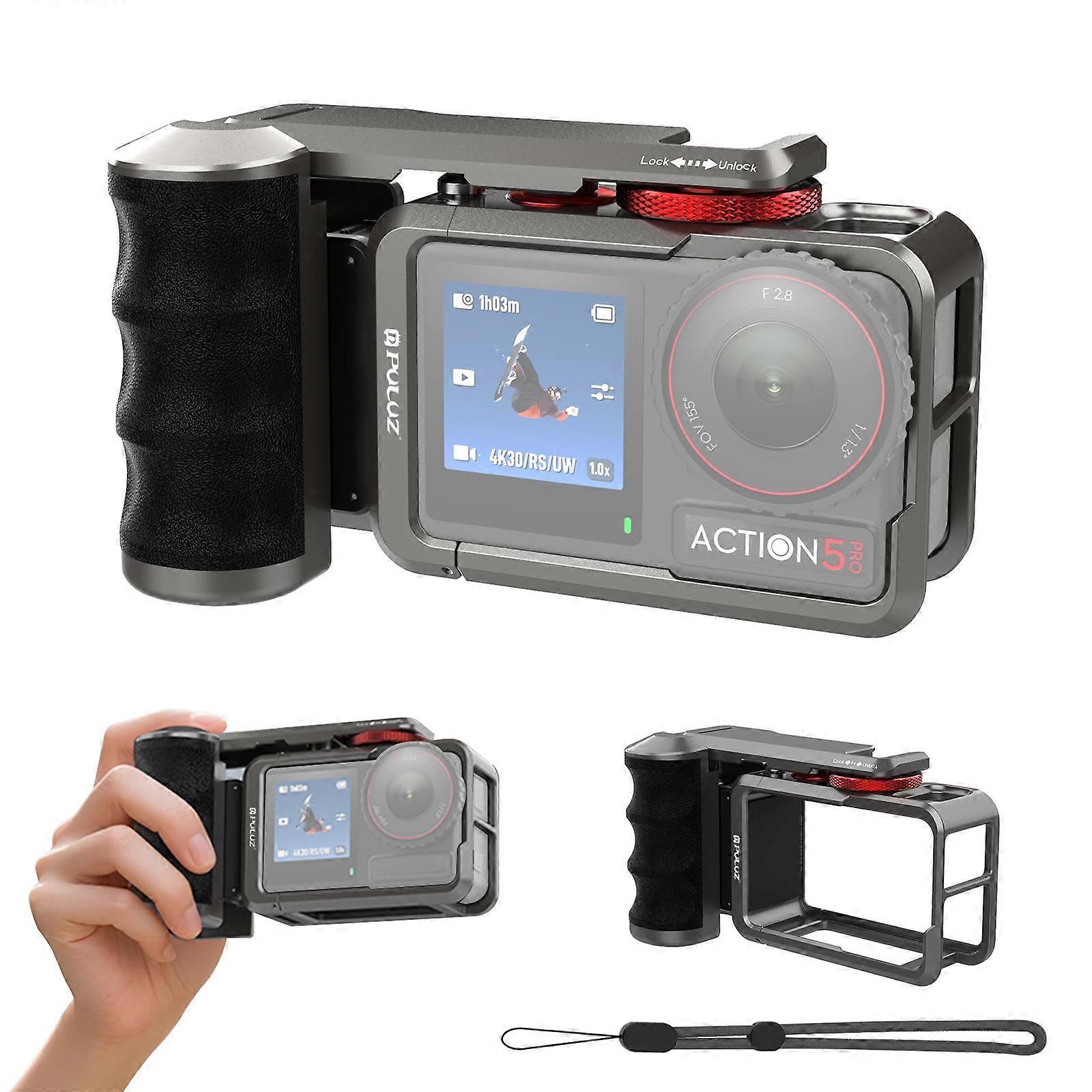 For DJI Osmo Action 5 Pro / 4 / 3 PULUZ Metal Camera Cage Expansion Adapter with Handle Grip (Titanium)