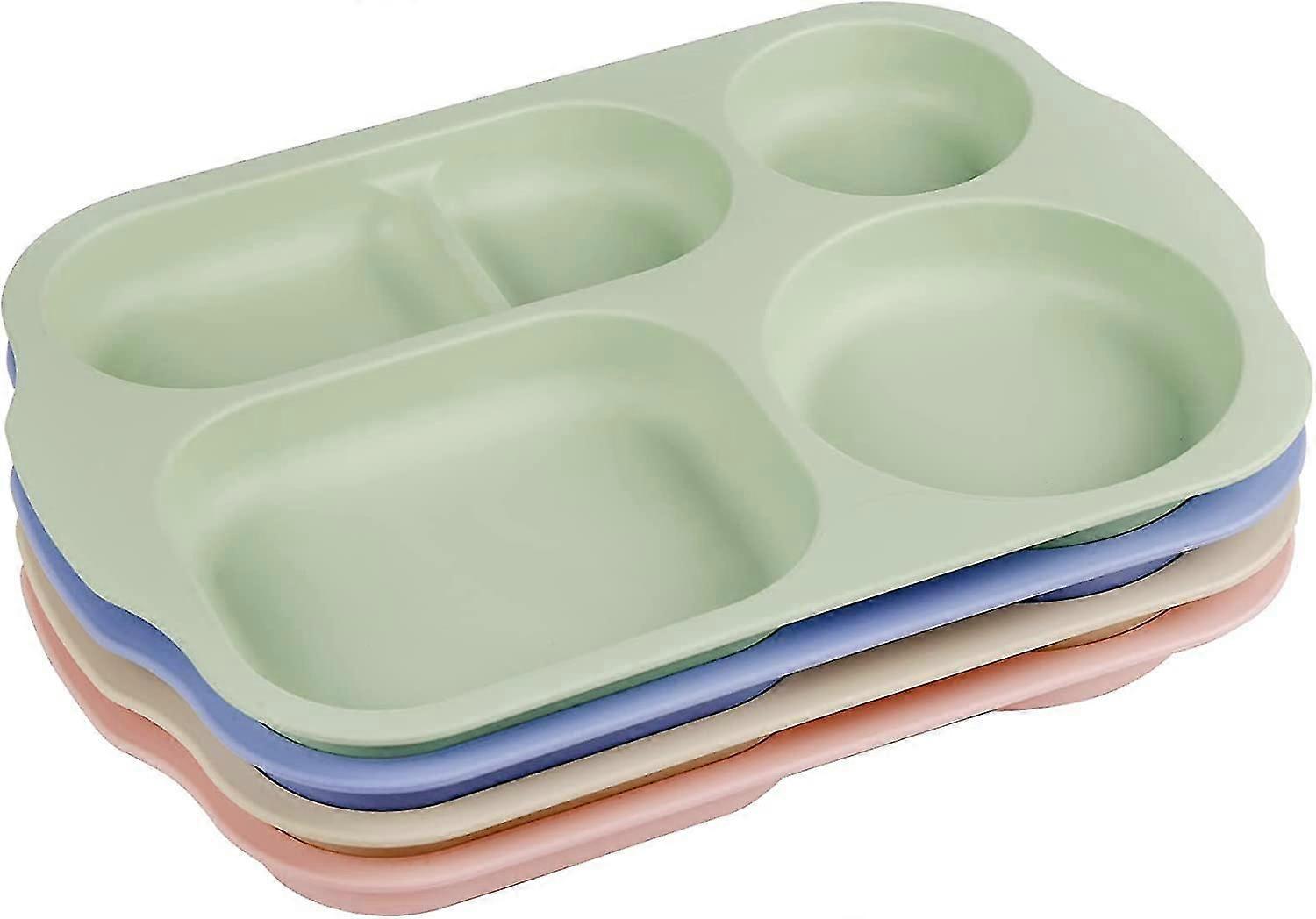 Set Of 4 Divided Dinner Plates, 5 Compartments,shatterproof Divider Plates
