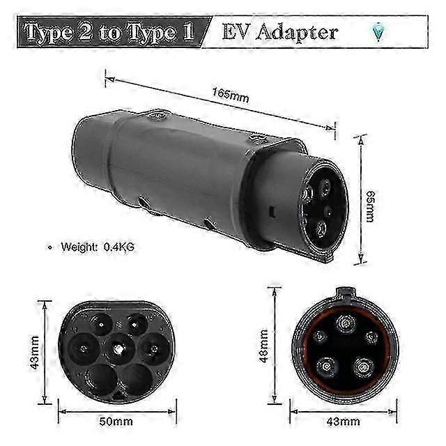 Type 2 to Type 1 EV Adapter 32A Single Phase for Type-2 Chargers & Type 1 Socket Cars