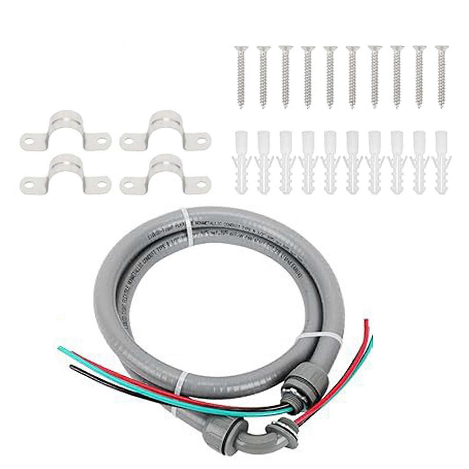 Power Whip Assembly Kits 1/2inch 4ft Non Metallic Liquid Tight with 10 Gauge Wire Flexible Electrical Conduit Enduring Multicolor