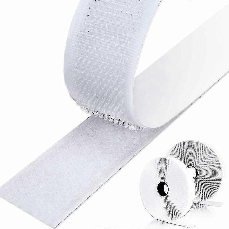 Reusable Hook And Loop Tape, Strong Adhesive, No Punching Picture Wall Hanging, Double Sided Sticky Back Fastener, 2CM Wide X 8M Long, White, for