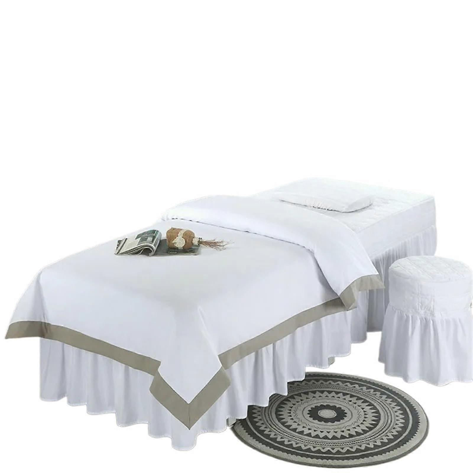 Massage Table Sheet Set 60x185cm White 4Piece Spa Bed Sheets With Hole Pillowcase And Stool Cover