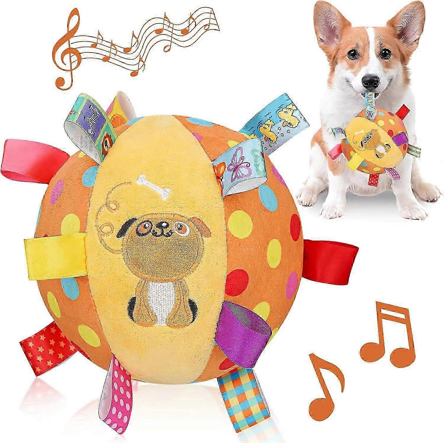 Dog Squeaky Plush Toy with Straps, Soft Stuffed Ball with Cotton Material and Bell Built-in, Pet Interactive Fetch Toy for Small to Large Dog