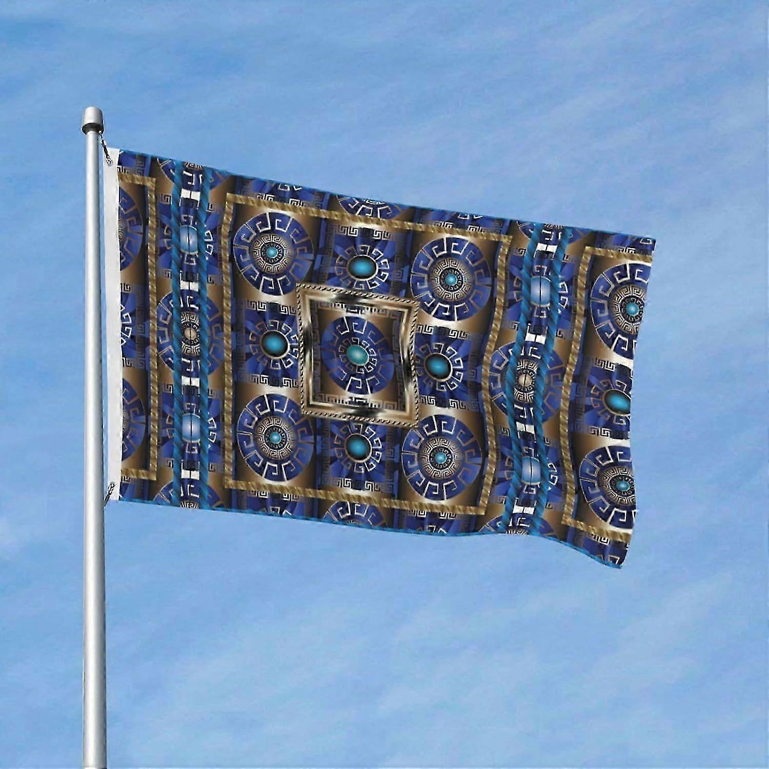 Bandeira quadrada geométrica moderna dourada com chave grega, modelo A-3129