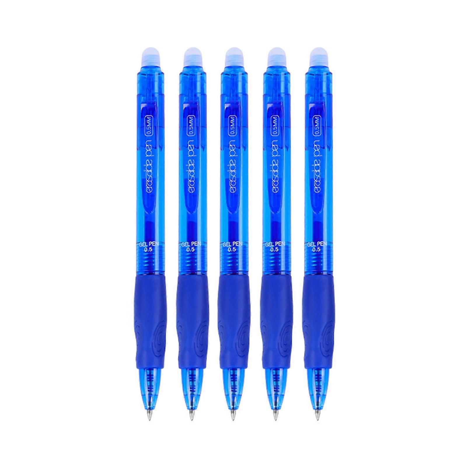 5Pcs Retractable Gel Pen 0.5MM Tip Comfortable Triangular Grip Gel Inks Pen Quick Drying for Note Taking Journaling  Blue