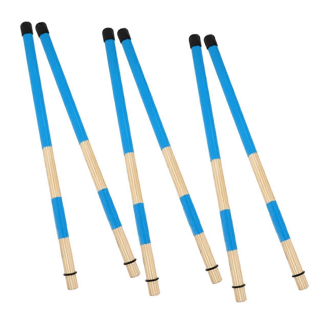 3 Pairs Wooden Drum Brushes for Bass Drum Percussion with Comfortable Handles for Jazz and Studio Use