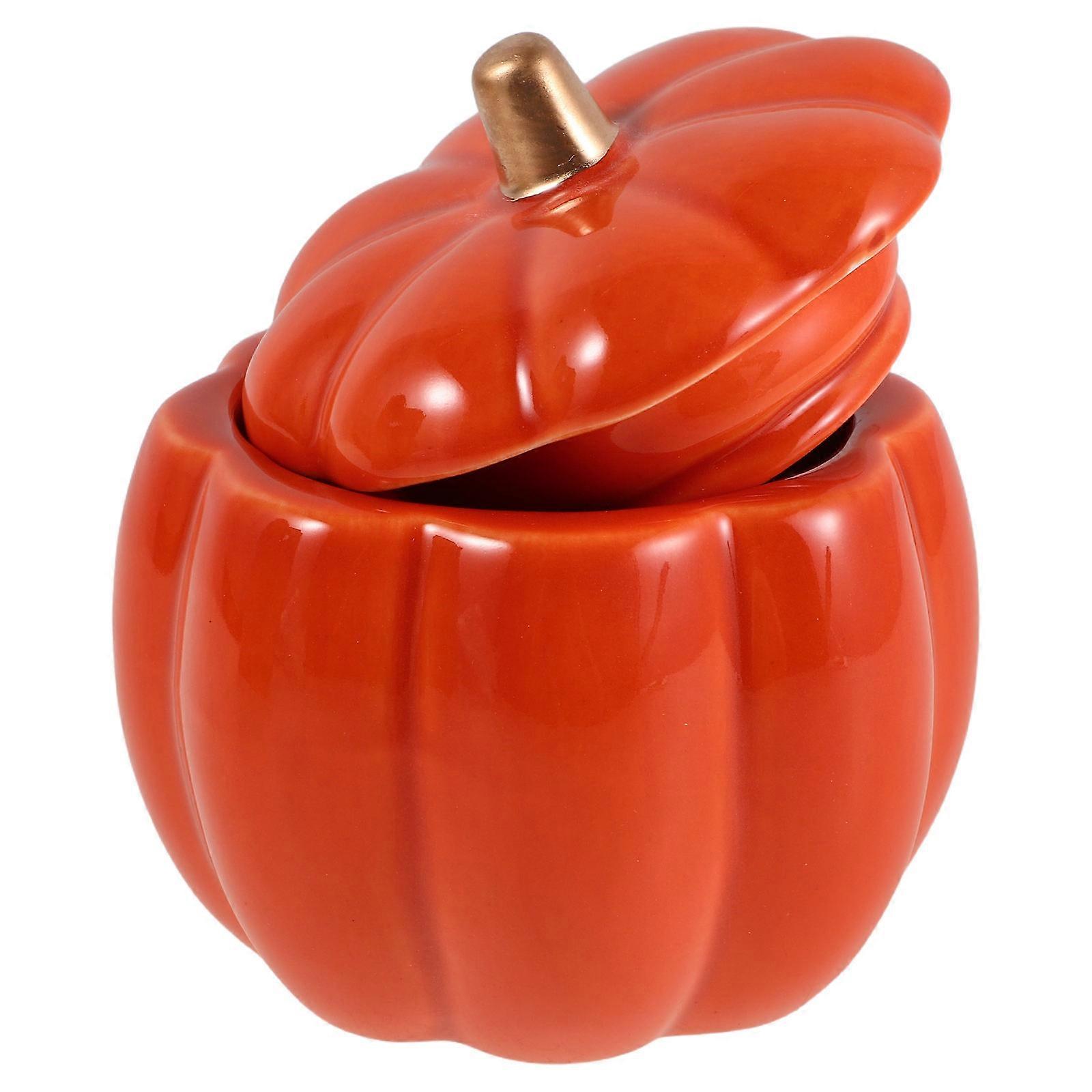 Ceramic Pumpkin Bowl with Lid for Soup Serving Orange Color