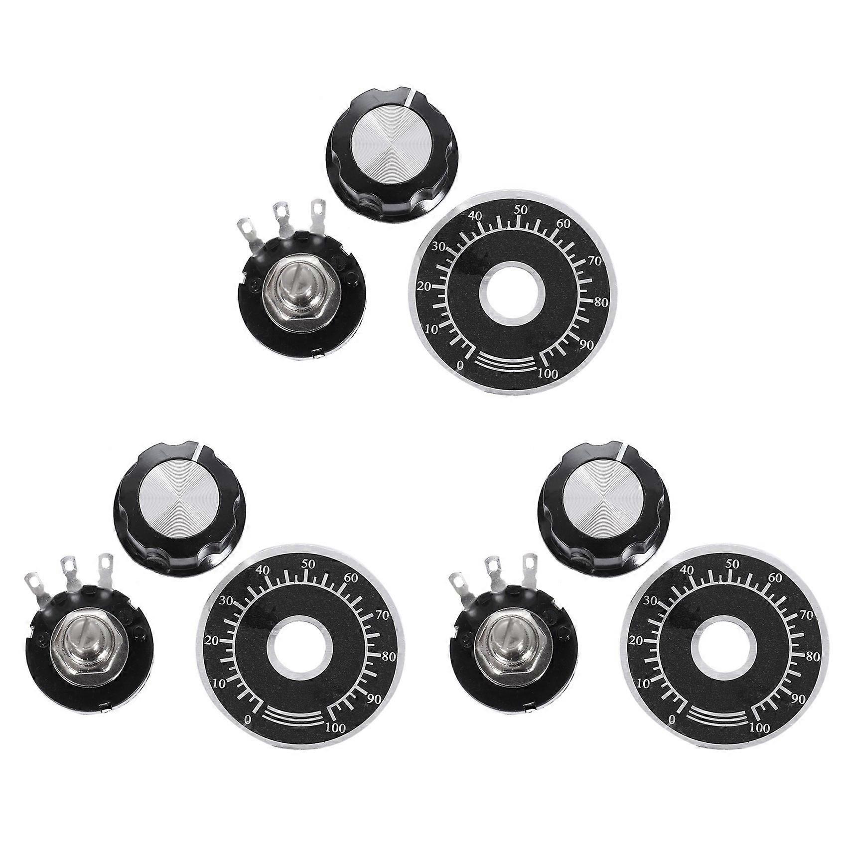 3X Rotary Taper Carbon Potentiometer with Diameter with Knob, RV24YN 20S B502 5K Ohm