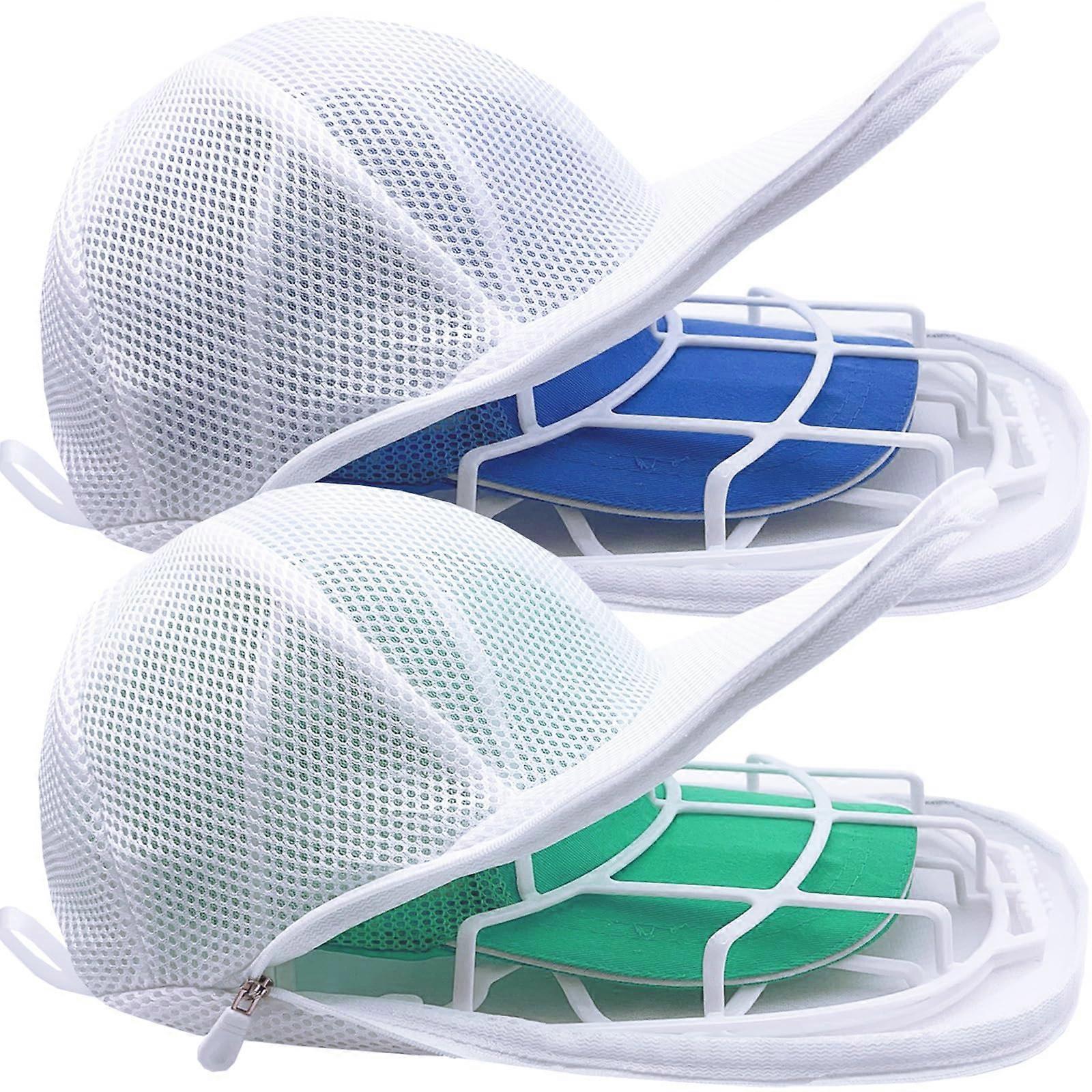 Baseball Cap Washer with Mesh Bag, Hat Washing Cage for Washing Machine, 2 Pack White