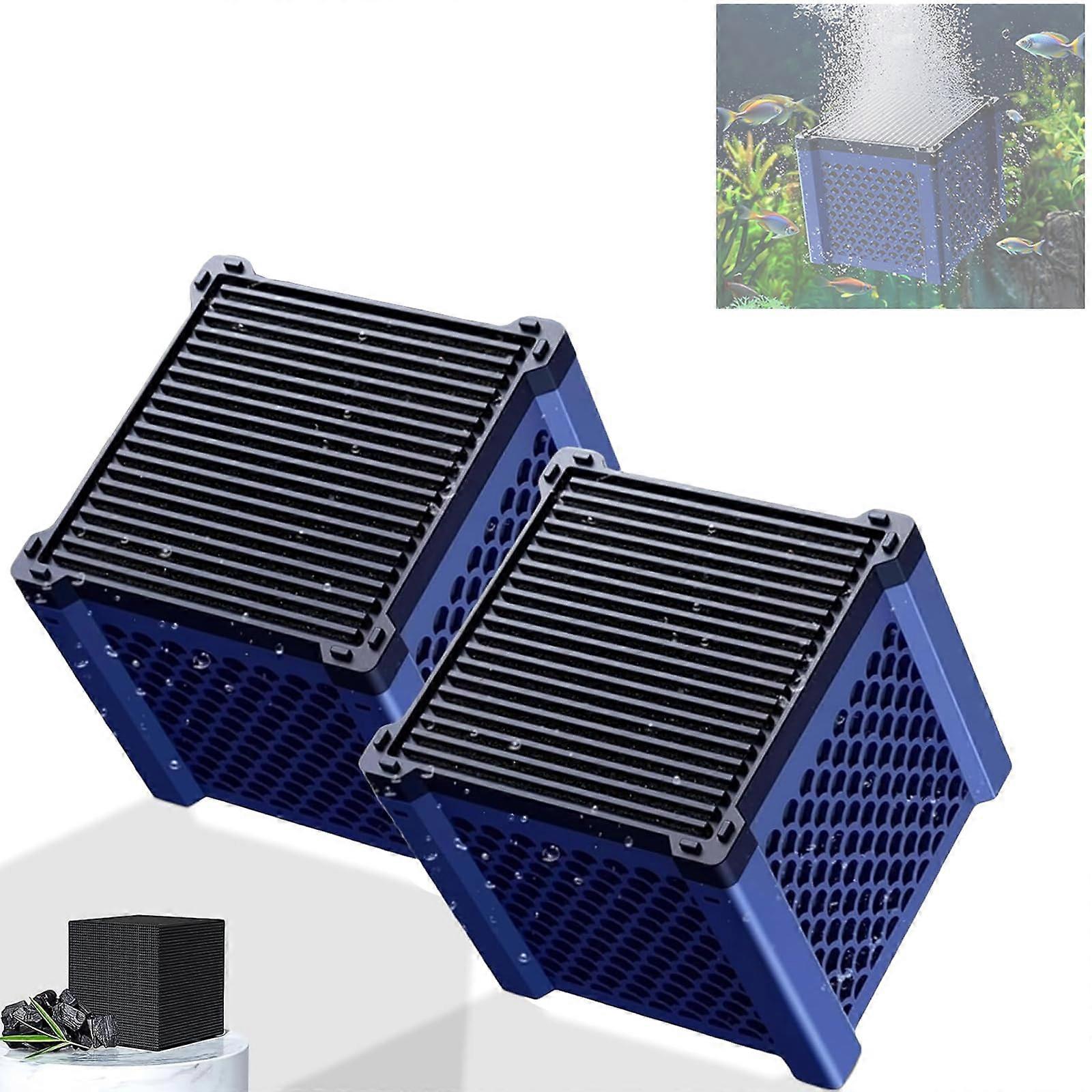 Aquarium Water Filter with Activated Carbon Purifier Cube for Crystal Clear Water in Fish Tanks, Ponds, Horse Troughs, 2 Pack Blue