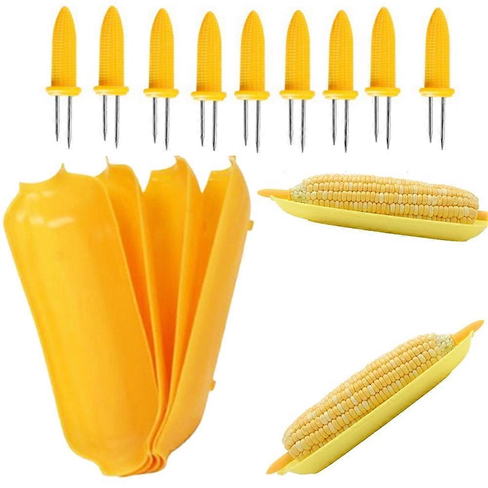Corn Cob Holders, Skewers BBQ Twin Prong Holders, Corn on The Cob Skewers for BBQ, Includes 8 Corn Cob Holders, 4 Corn Dishes