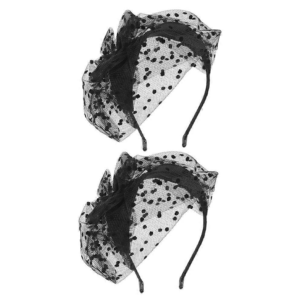 Black Mesh Veil Hat for Decoration Use Featuring 2Pcs Headband