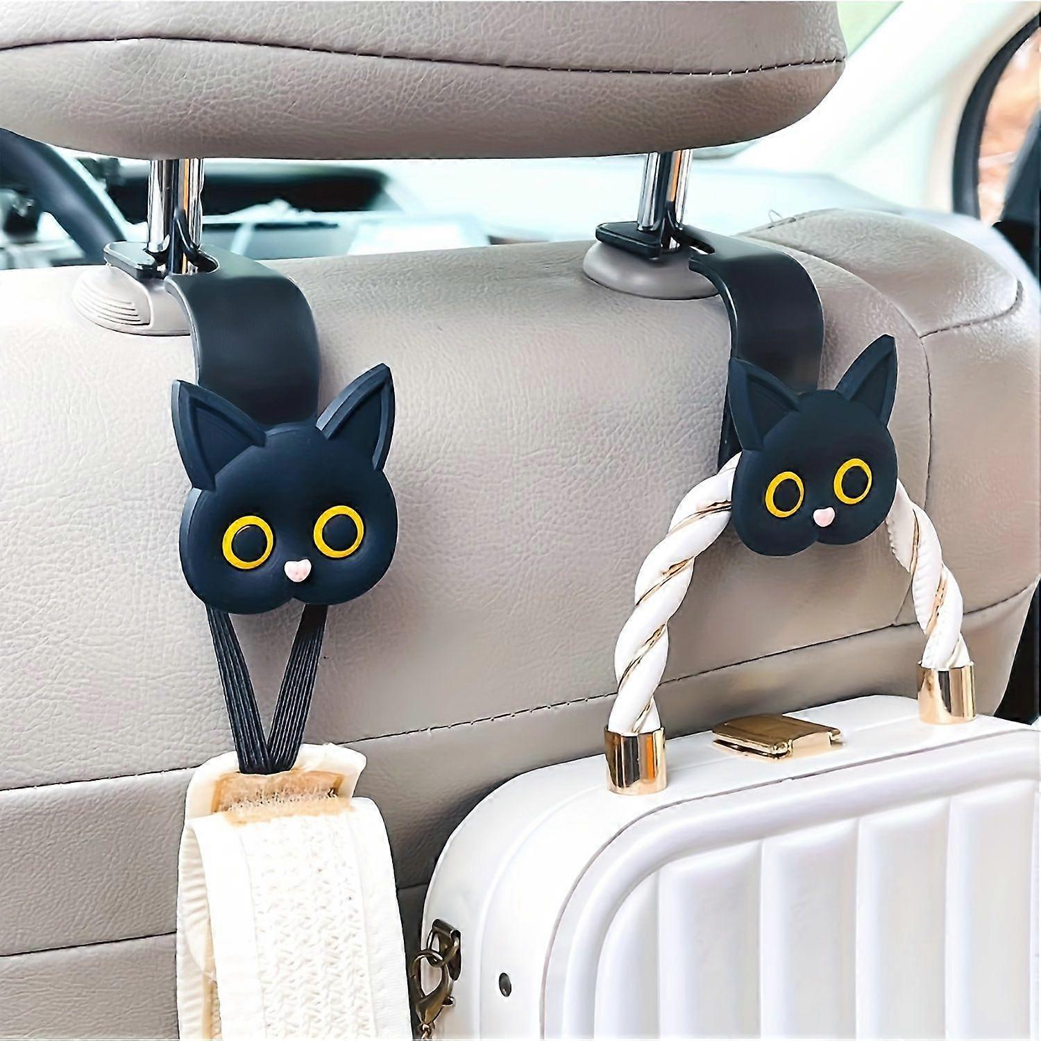 2-piece set of cute 3D cartoon cat seat headrest hooks - universal vehicle storage box, suitable for handbags, purses, and coats