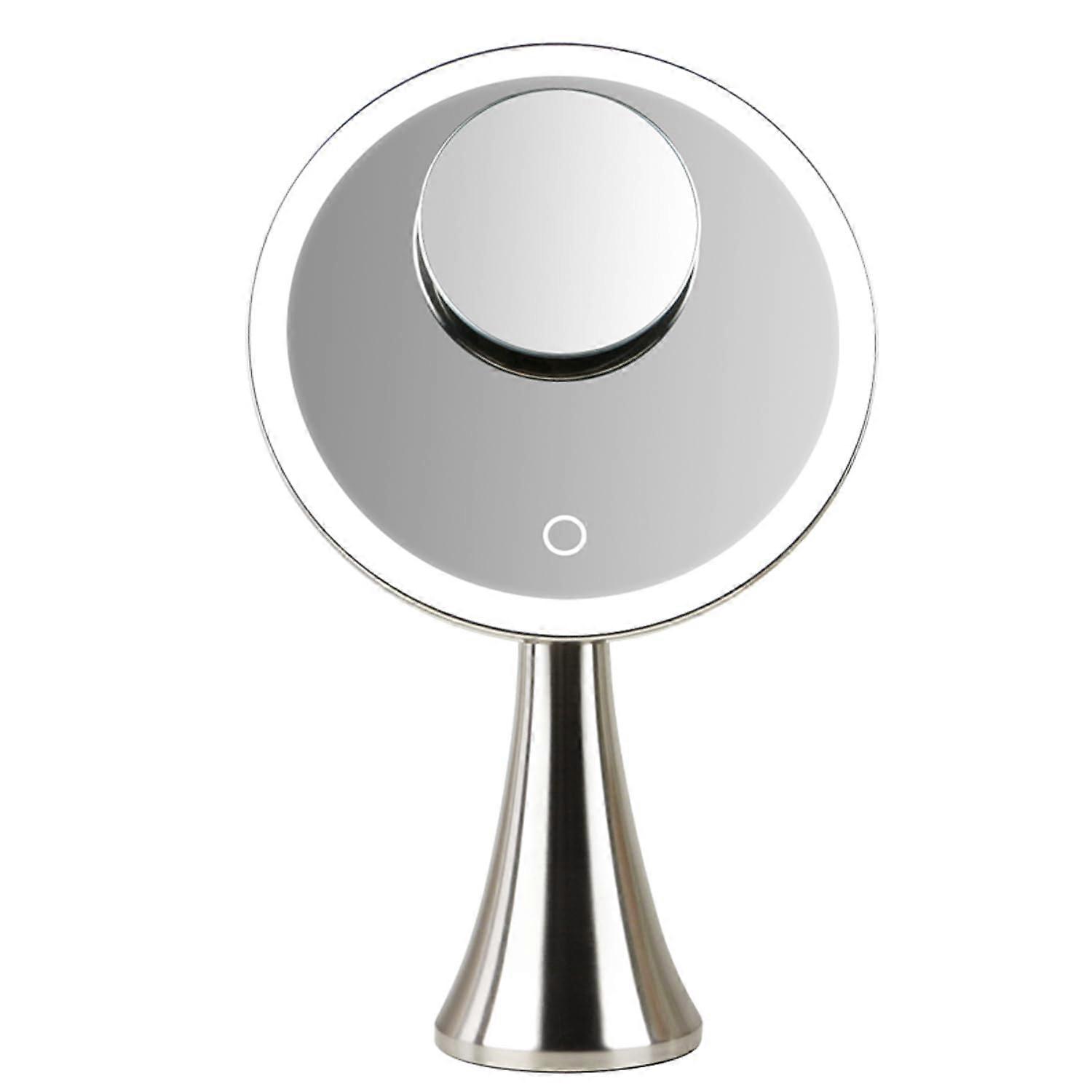 Lighted Makeup Mirror 9 Inch 5x 10x Dual Magnification with 3 Color Lights, Touch Dimming, 360° Rotation, 4000mAh Rechargeable