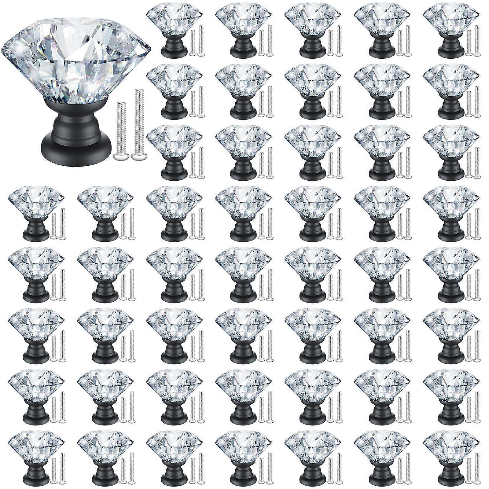 50 Pack Crystal Cabinet Knobs Diamond Cut Glass Drawer Pulls with Screws for Dresser Wardrobe