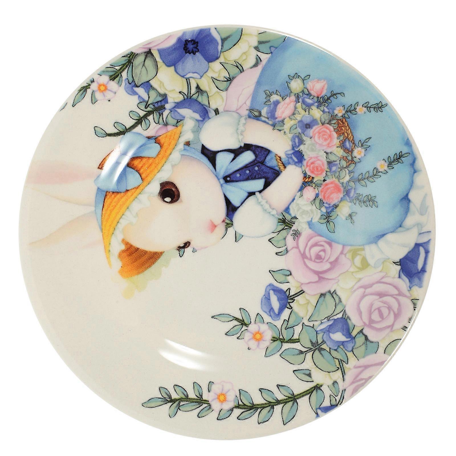 Porcelain Easter Plate for Serving 4Pcs Unique Pumpkin Bunny Pattern