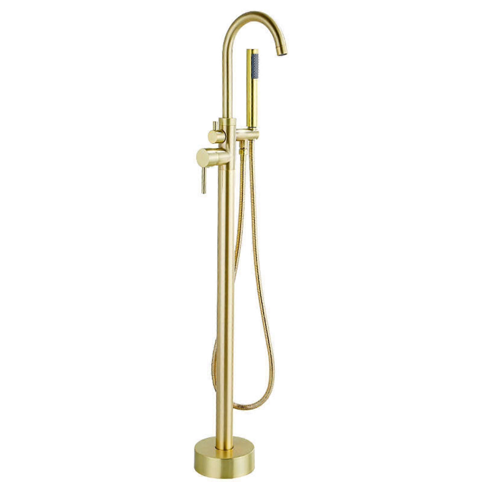 Freestanding Bath Taps Brushed Gold Finish  360° Rotating, Single Lever With Hand Shower,  Standing Bath Mixer Taps
