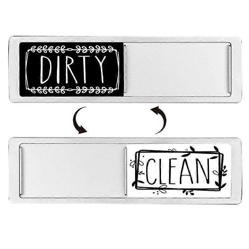 Dishwasher Clean Dirty Magnet with Sliding Status Indicator, Large Text, NonScratch Silver Leaves