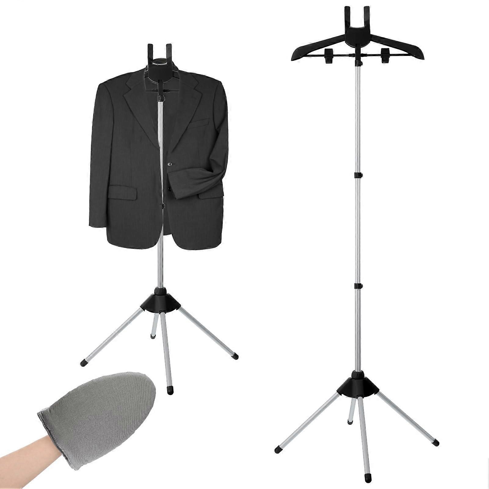Adjustable Garment Steamer Stand with Clips and Glove, Foldable 360 Rotating Clothes Steaming Rack