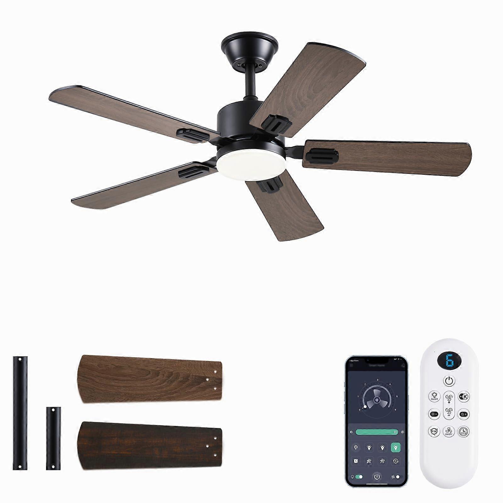 42 Inch Ceiling Fan with Lights, Smart App Remote, DC Motor, 3Color Dimmable LED for Bedroom and Patio, Brown