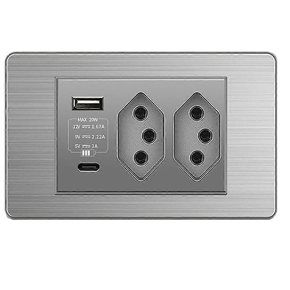 Brazilian Standard Socket Light Switch Socket Wall Power Socket Dual USB Type-C 20A Fast Charge 20W on/Off 2 BR Socket
