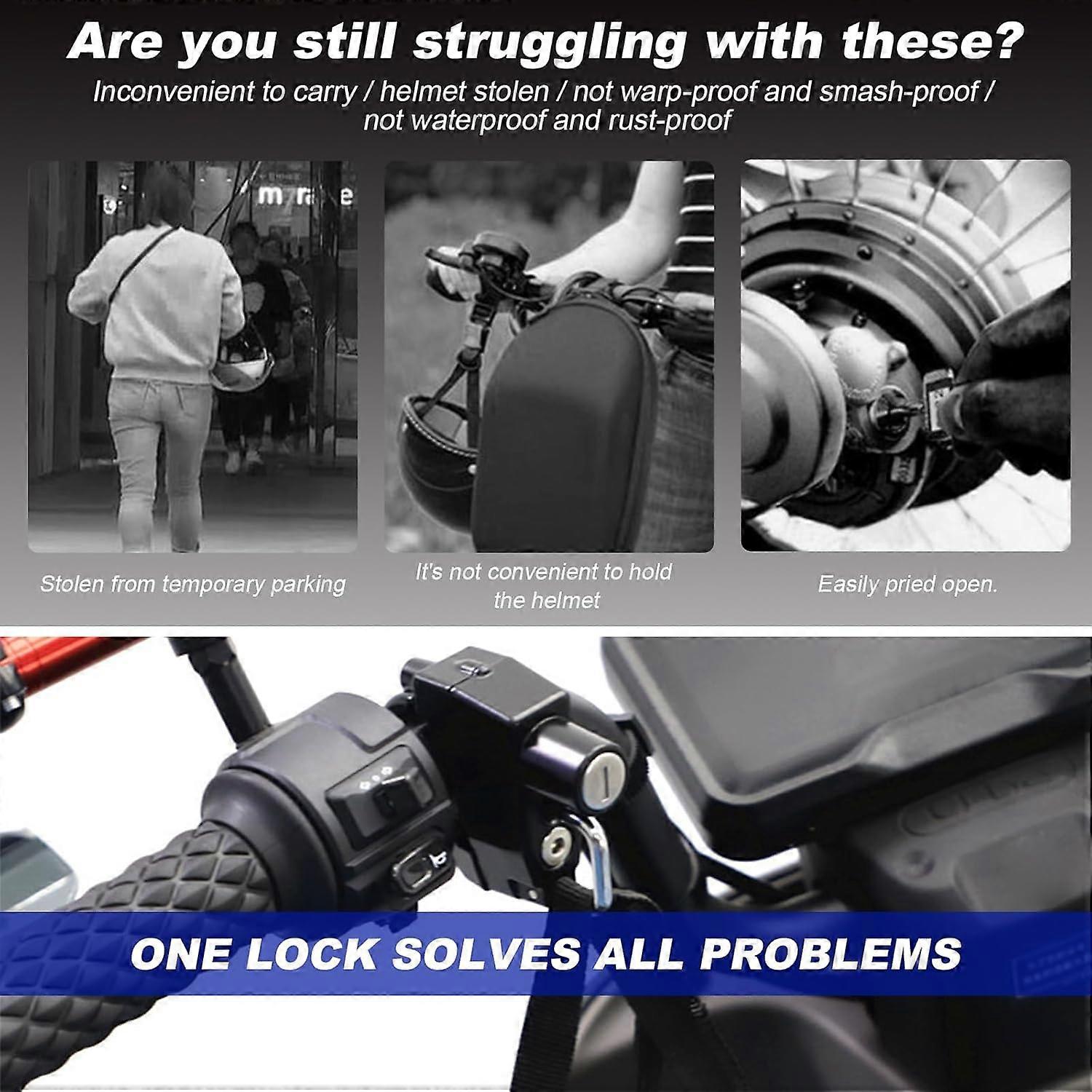 Motorcycle Helmet Lock with Keys, AntiTheft Aluminum Alloy Handlebar Lock for Motorbike and Scooter