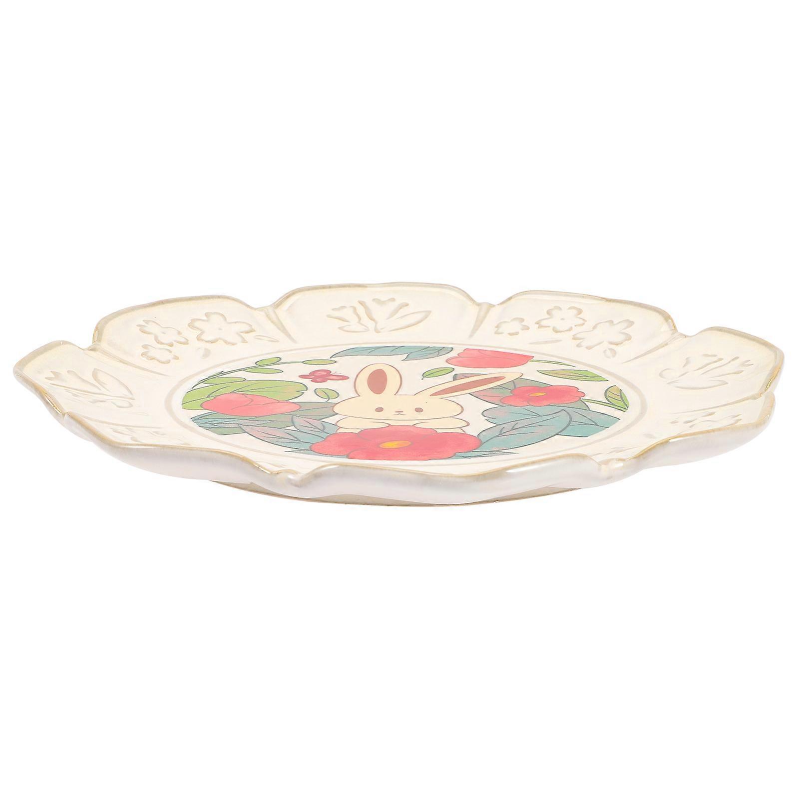 Easter Porcelain Plate Cartoon Bunny Pattern Serving Plate for Home Use