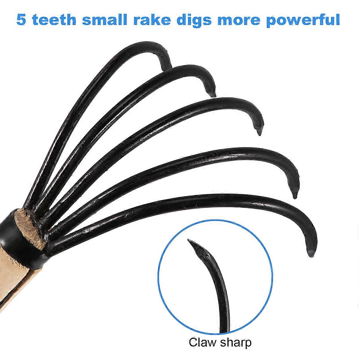 Garden Rake Five-Teeth Rake for Cleaning 1Pcs Wooden Handle Multifunctional Tool