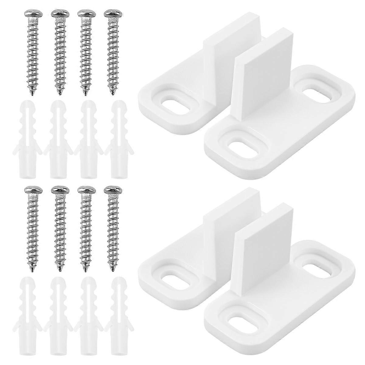 2 Sets White Barn Door Floor Guide Sliding Door Guide with Swing Stop for Closet Smooth Adjustable Install