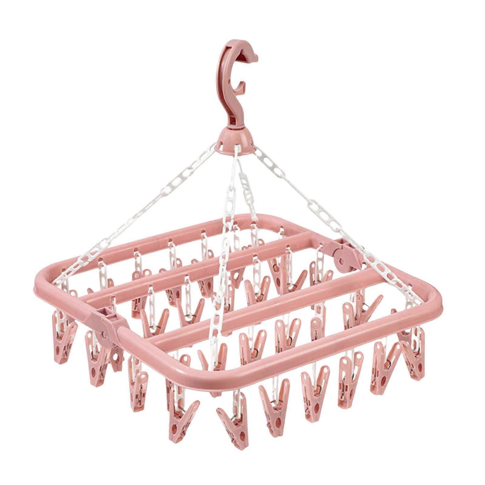 Foldable Clothes Drying Rack with 32 Windproof Clips, 360° Rotating Sock and Underwear Hanger