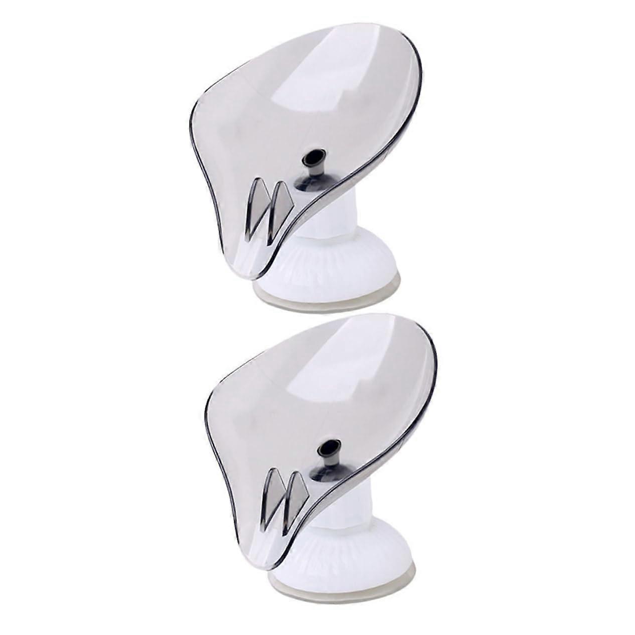 2Pcs Leaf Shape Selfdraining Soap Holder with Suction Cups, Rotatable Bathroom Soap Dish