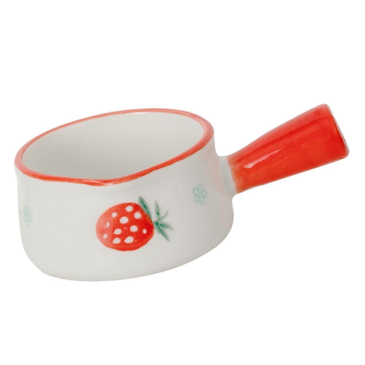 Ceramic Sauce Dish with Handle Strawberry Pattern Mini Dipping Bowl for Condiments and Appetizers
