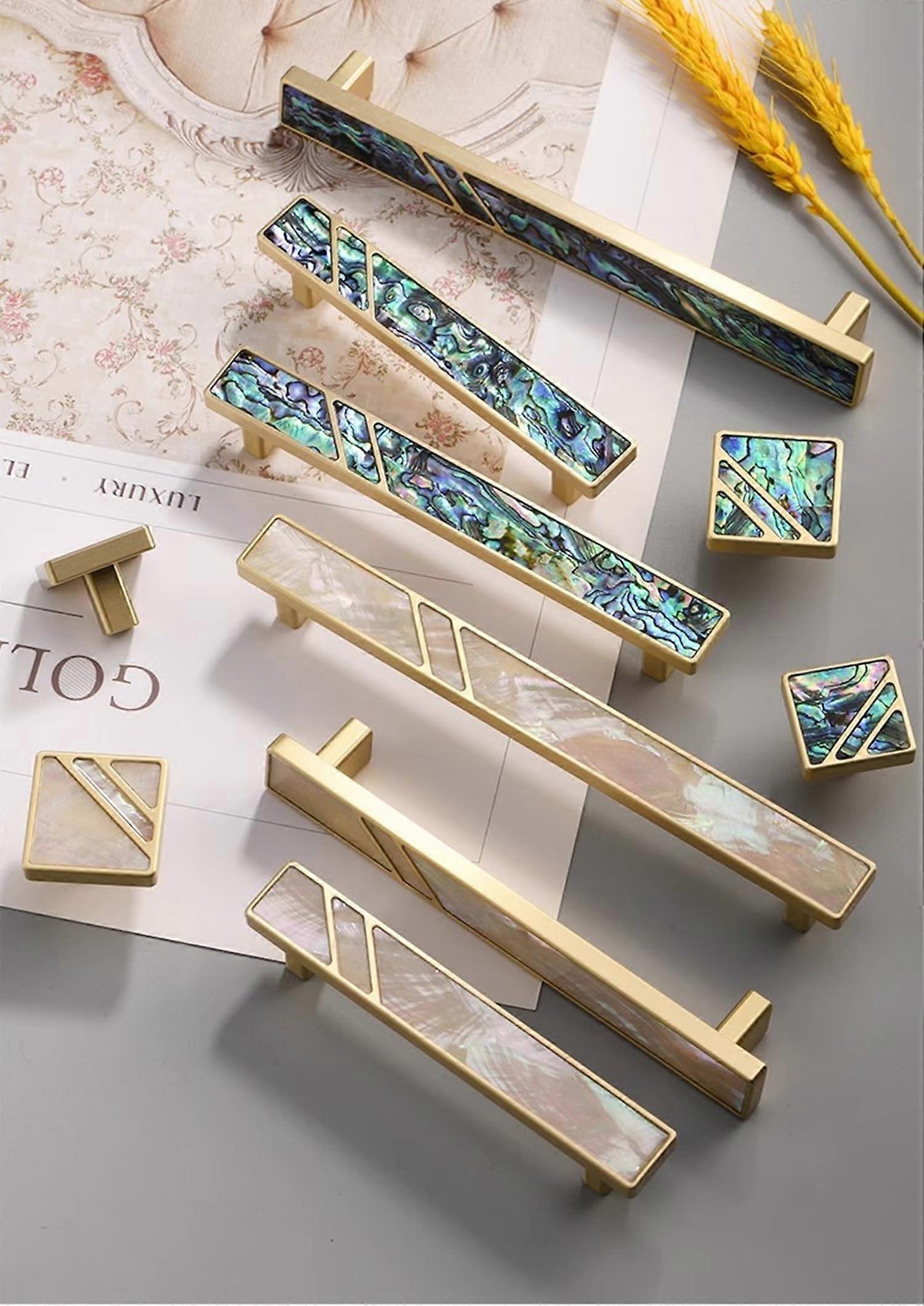 Solid Brass Cabinet Handles 5 Inch Colorful Striped Natural Shell Drawer Pulls for Wardrobe Kitchen