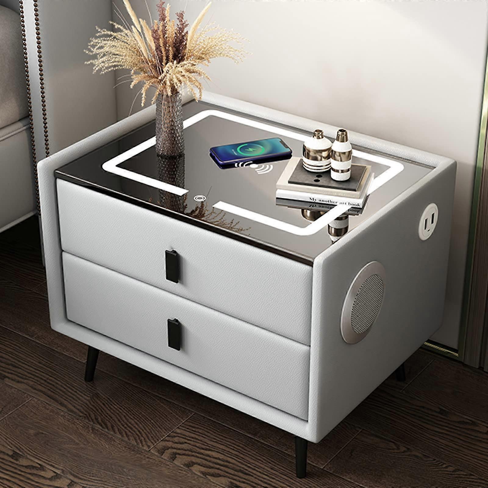 Smart Bedside Table with Wireless Fast Charging, Bluetooth Speaker, USB Port and LED Lighting