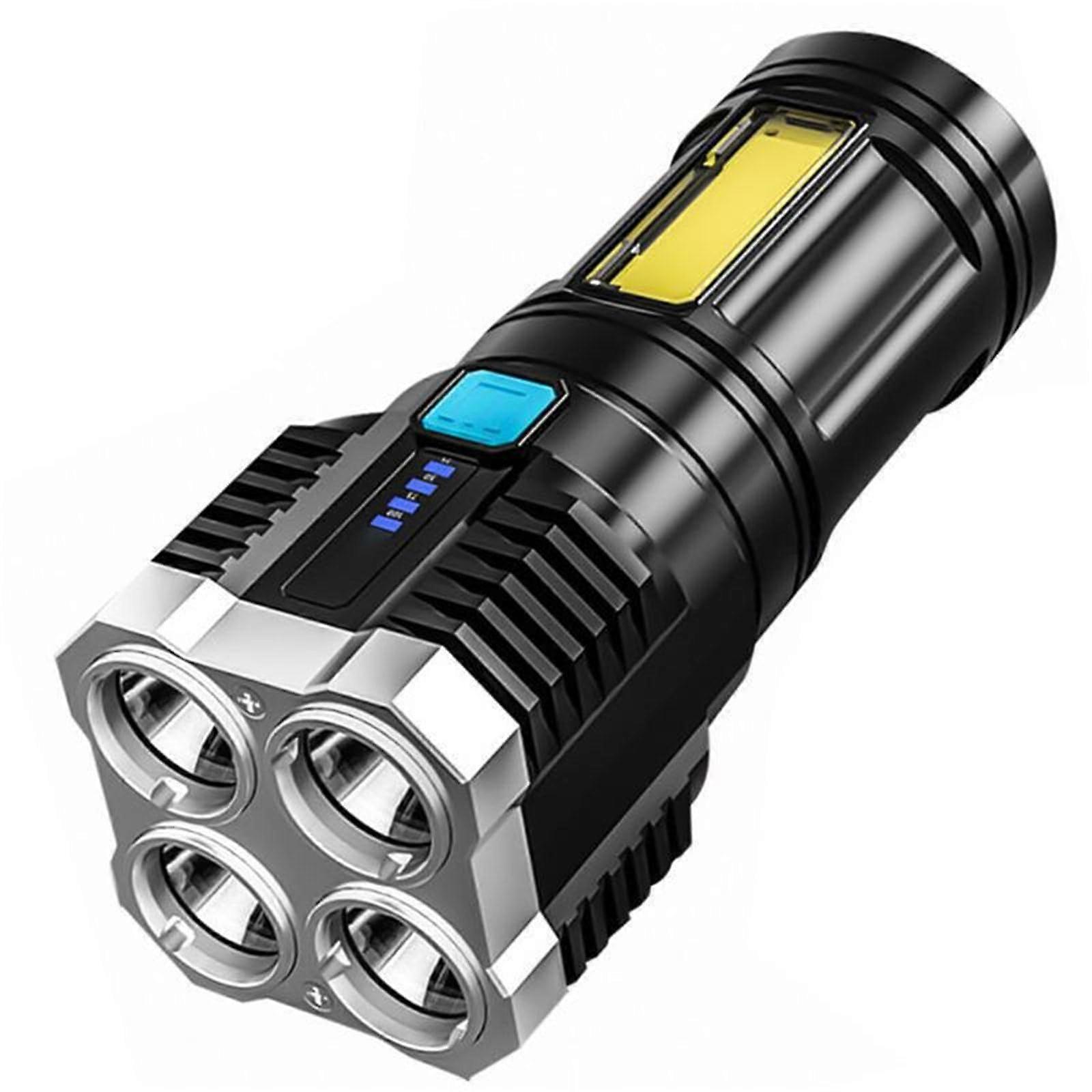 USB Rechargeable LED Flashlight with Power Display, 4 Modes Powerful Torch for Camping and Emergency