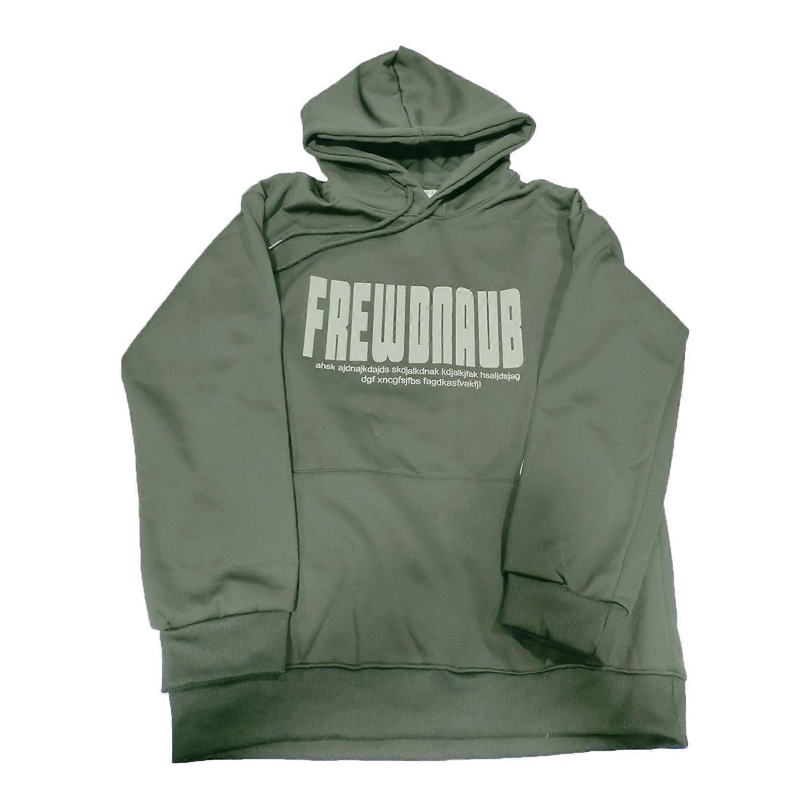 Men Fall Winter Hoodie Letter Print Drawstring Elastic Cuff Thick Plush Big Patch Pocket Hooded