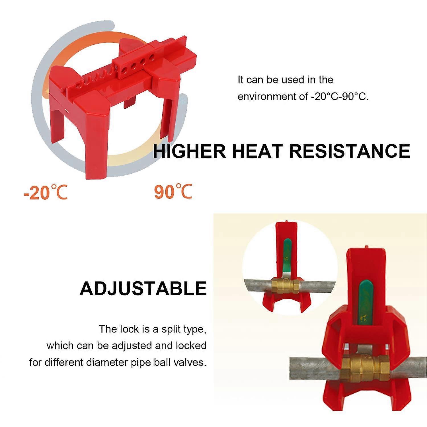 Ball Valve Locking, Adjustable Ball Valve Locking Device, Small, for 1/2Inch-2-1/2Inch Outer Pipe Diameter, Red