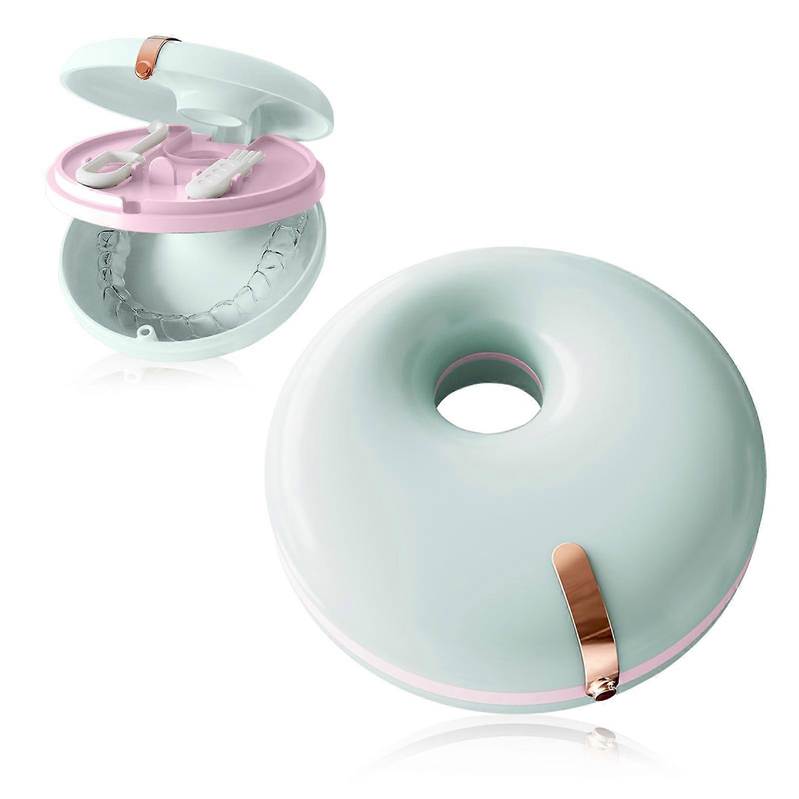 Retainer Case for Invisalign with Hook and Brush, Compact Green Doughnut Aligner Storage Box