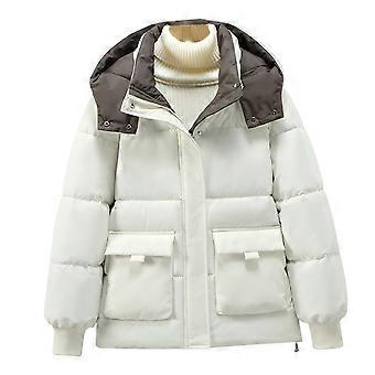 Winter Down Coat Padded Hooded Stand Collar Pockets Zip-up Parka Windproof Heat Retention Daily Cold